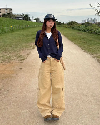 Wide double outseam cotton cargo pants
