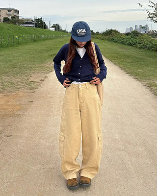 Wide double outseam cotton cargo pants