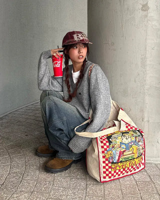 (Unisex) Slash Seam Point Balloon Denim Pants