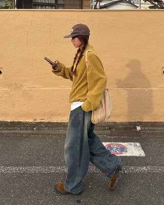 (Unisex) Slash Seam Point Balloon Denim Pants