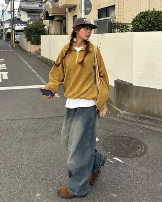 (Unisex) Slash Seam Point Balloon Denim Pants