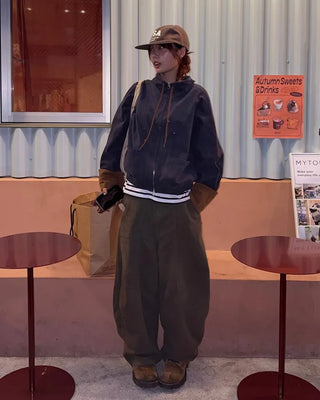 Drawstring high-neck zip-up jacket