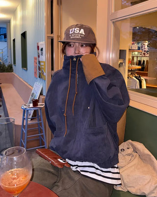 Drawstring high-neck zip-up jacket