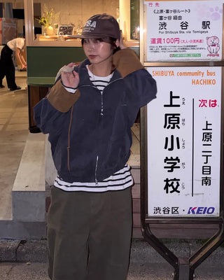 Drawstring high-neck zip-up jacket