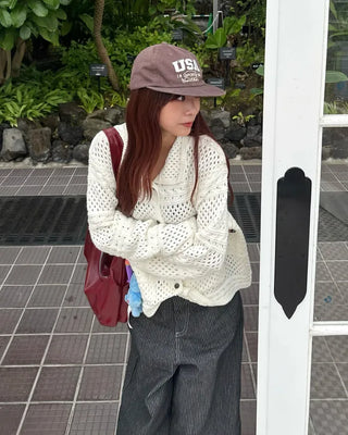 Square hip flap pocket pinstripe denim pants