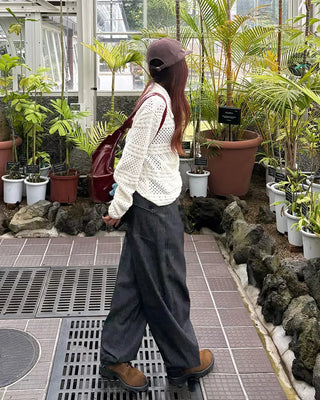 Square hip flap pocket pinstripe denim pants
