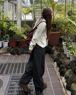 Square hip flap pocket pinstripe denim pants