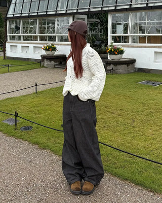 Square hip flap pocket pinstripe denim pants
