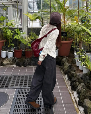 Square hip flap pocket pinstripe denim pants