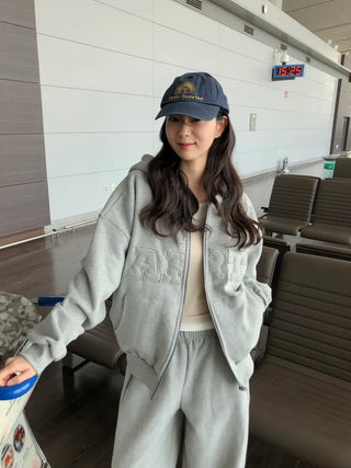 (2 colors) Fleece-lined hooded zip-up jacket