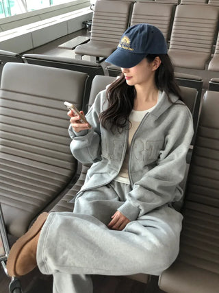 (2 colors) Fleece-lined hooded zip-up jacket