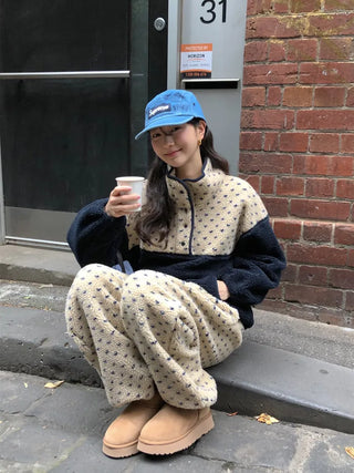 (2 colors) Dot Fleece Pants