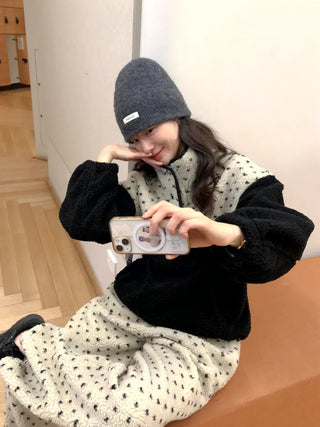 (2 colors) Dot Fleece Pants