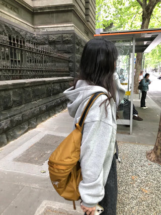 (2 colors) Fleece-lined hooded zip-up jacket