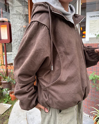 Piping Tape Point High Neck Hooded Jumper