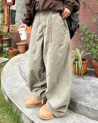 Waist drawstring super balloon peach skin chino pants
