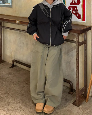 Waist drawstring super balloon peach skin chino pants
