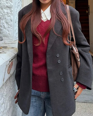 Oval Tag V-Neck Raglan Shoulder Knit Sweater