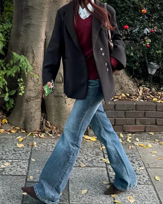Low-waist point-washed flare jeans