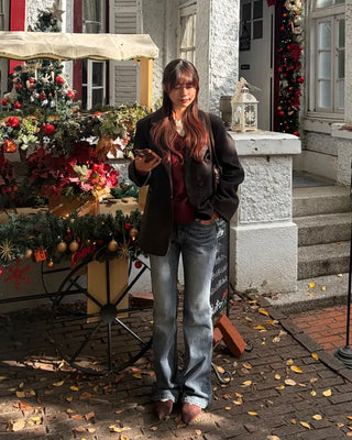 Low-waist point-washed flare jeans
