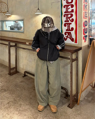 Waist drawstring super balloon peach skin chino pants