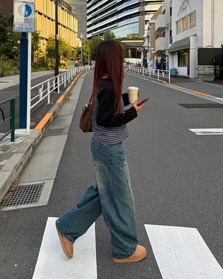 (Unisex) Center Seam Washed Balloon Denim Pants