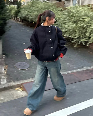 (Unisex) Center Seam Washed Balloon Denim Pants