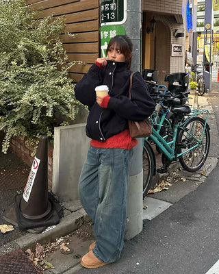 (Unisex) Center Seam Washed Balloon Denim Pants