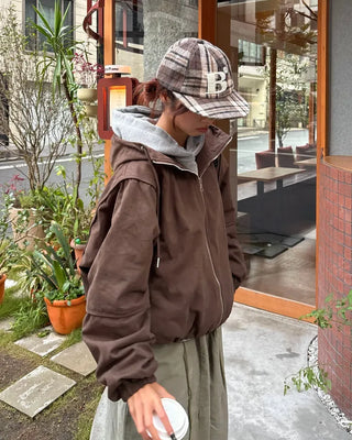 Piping Tape Point High Neck Hooded Jumper