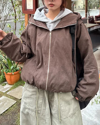 Piping Tape Point High Neck Hooded Jumper