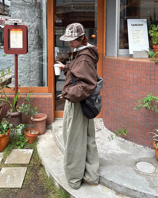 Waist drawstring super balloon peach skin chino pants