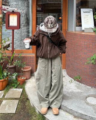 Waist drawstring super balloon peach skin chino pants