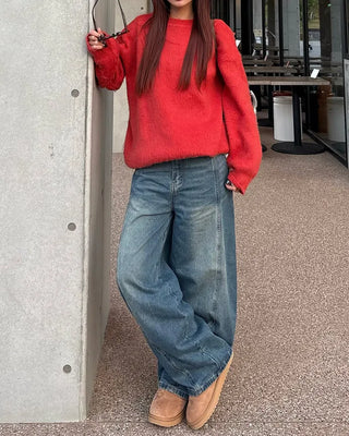 (Unisex) Center Seam Washed Balloon Denim Pants