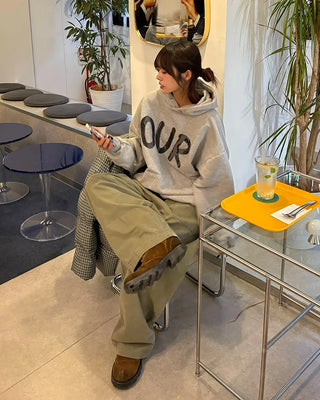 Waist drawstring super balloon peach skin chino pants
