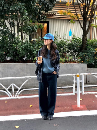 Fleece-lined wide-leg denim pants