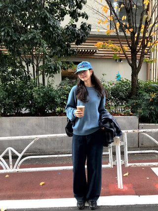 Fleece-lined wide-leg denim pants