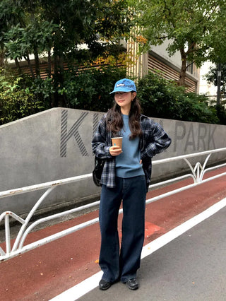 Fleece-lined wide-leg denim pants