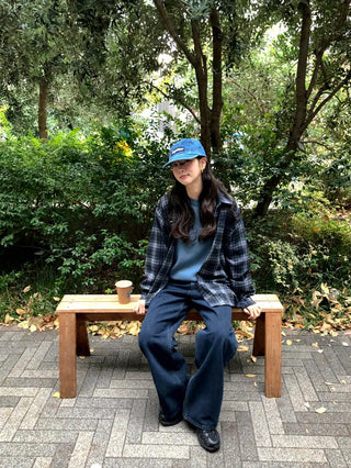 Fleece-lined wide-leg denim pants
