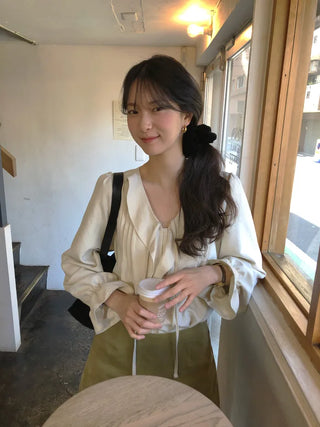 (2 colors) Peach brushed frill blouse