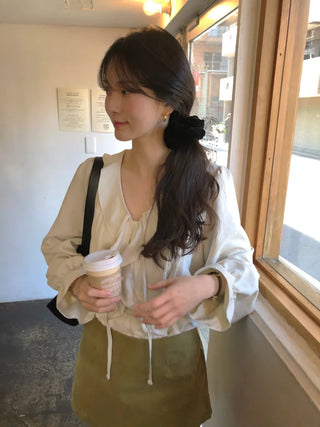 (2 colors) Peach brushed frill blouse