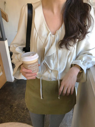 (2 colors) Peach brushed frill blouse
