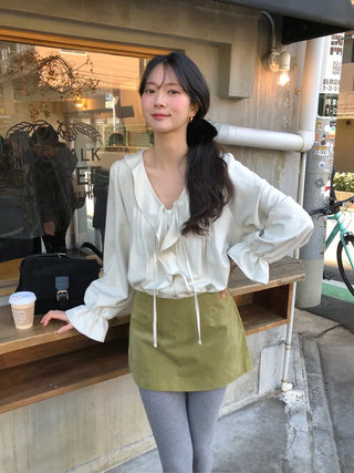 (2 colors) Peach brushed frill blouse