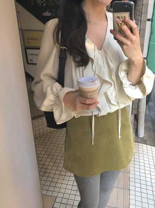 (2 colors) Peach brushed frill blouse