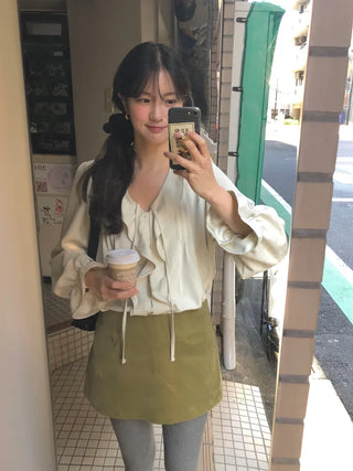 (2 colors) Peach brushed frill blouse