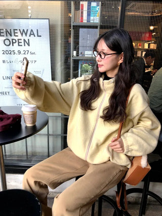 (3 colors) Oversized fleece jacket