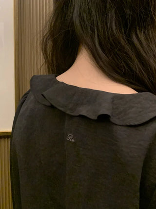 (2 colors) Peach brushed frill blouse