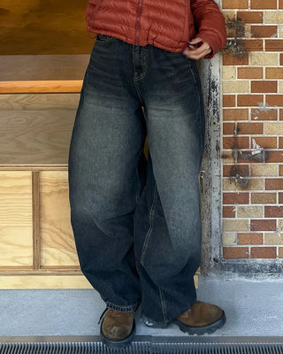 Back flap pocket, whiskered wash jeans