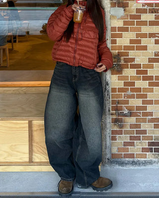 Back flap pocket, whiskered wash jeans