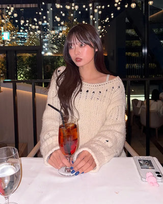 Bateau Neck Punching Point Sweater