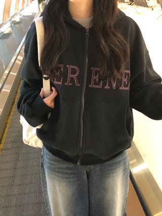 (2 colors) Fleece-lined hooded zip-up